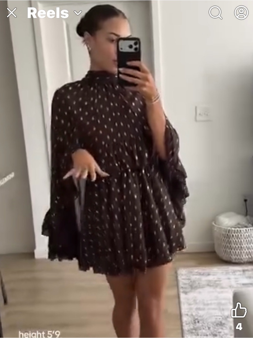 Commense Black Mini Dress with Tiny White Motif